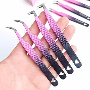 <b>Pink</b> Stainless Steel Eyelash Tweezers Smooth Tip Precision <b>Tool</b> for Lash Application Packaging - Product Image 3