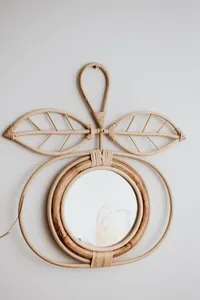 Miroir mural créatif en feuilles tressées, décoration en rotin, ornement pour chambre d'enfant, style bohème en osier naturel, décoration de chambre d'enfant - Product Image 3