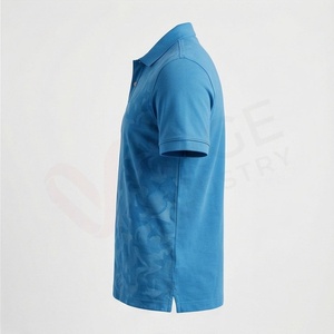 Polo à manches courtes pour homme en coton Oxford bleu camouflage, décontracté, respirant, coupe classique, imprimé - Product Image 3