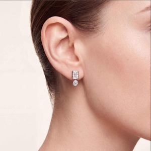 Boucles d'oreilles pendantes en or rose 9 carats avec diamants de laboratoire taille radiante et taille ronde, 2,60 CTW - Product Image 3