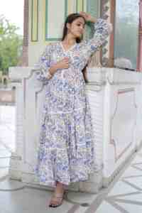 Vestido de algodón indio hecho a mano con estampado Floral, ropa de fiesta larga y elegante para mujer, dulce verano, regalo de novia, tela de cintura Natural - Product Image 2