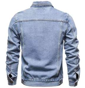Men's Slim Fit Denim Jacket <b>Light</b> Blue Washed Cotton Casual Turn-down Collar Single Breasted Regular Sleeve Autumn Style - Product Image 2