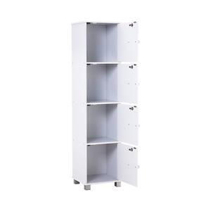 Minimalist Laminated Board <b>Storage</b> Box <b>White</b> Finish Four Tier Multi-Purpose Lockable Organizer <b>Cabinet</b> with Separate Key Locks - Product Image 3