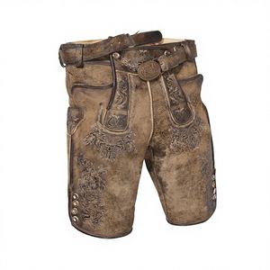 Pantalon court en cuir de vachette véritable Lederhosen-Bavarian Trachten avec ceinture en cuir à boucle logo antique - Product Image 1