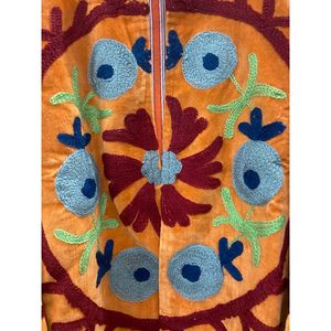Hand Embroidered <b>Velvet</b> Cotton <b>Jacket</b> <b>Women</b> Mandarin Collar Full Sleeve Autumn Winter Bohemian Eye Pattern Open Front Coat - Product Image 3