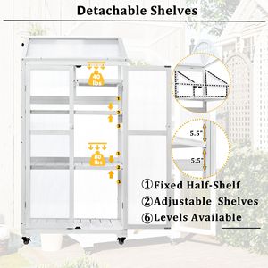 Ripiani bianchi regolabili con telaio a freddo portatile da 62 pollici grande serra per uso interno esterno per balcone interno struttura in legno - Product Image 5