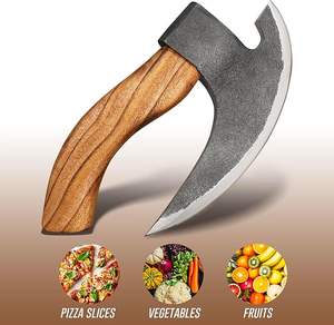 Hacha Cortadora de Pizza Estilo Vikingo Forjada a Mano, Personalizada OEM, con Mango de Madera, Acero al Carbono y Funda de Cuero - Product Image 6