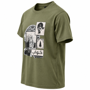 <b>Men's</b> Olive Green Casual T-<b>Shirt</b> With Arabic Print And Artistic Design Short Sleeve 100% Cotton Summer Wear - Product Image 3
