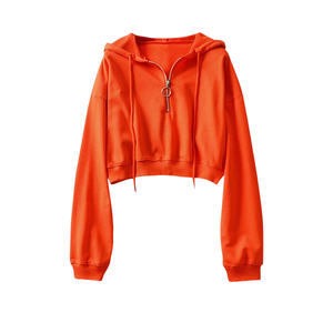Sudadera Corta con Capucha para Mujer, Blanca, de Manga Larga, con Cierre Frontal, Color Sólido, Tejida, Transpirable, para Otoño - Product Image 2