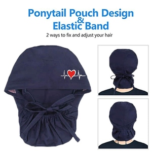 Blue Unisex Surgical Cap Heartbeat Embroidery <b>Button</b> Back Hospital Uniform Accessory Spandex/Polyester Woven WARPRO INDUSTRY - Product Image 3