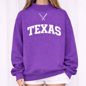Sudadera con cuello redondo y estampado de letras de Texas para mujer, de algodón tejido blanco, manga larga, para otoño - Product Image 3