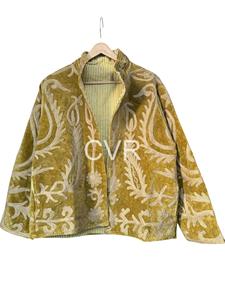 Manteau en velours brodé à la main vintage, manches longues, col mandarin, motif floral, vêtements d'extérieur d'automne pour femmes, grande taille - Product Image 2