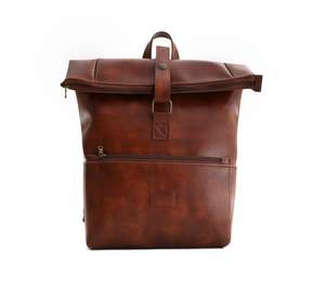 Leather Anti-Theft <b>Roll</b> Top <b>Backpack</b> Vintage <b>Backpack</b> Bag Unisex Waterproof Travel Day Pack Zipper LTBP-0262 - Product Image 1