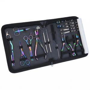 Kit de formation aux extensions capillaires Academy, étui noir, pinces arc-en-ciel, outil à boucles, enfileur, pinces de sectionnement, peigne à queue de cheval - Product Image 1
