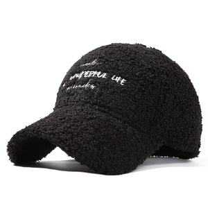 Wholesale Unisex Faux Sherpa Fabric Baseball <b>Caps</b> Sporty <b>Caps</b> with Embroidery for Autumn and Winter No reviews yet - Product Image 3