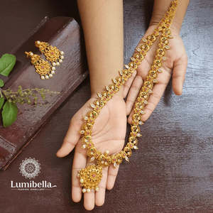 Matte Gold Polish Long Har Fashion Jewelry Set - Product Image 1