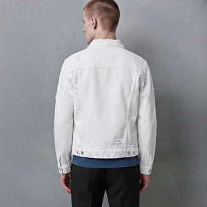 Chaqueta vaquera de hombre de estilo urbano, de fabricante mayorista, oversize, con logo bordado personalizado, a la moda, blanca. - Product Image 6