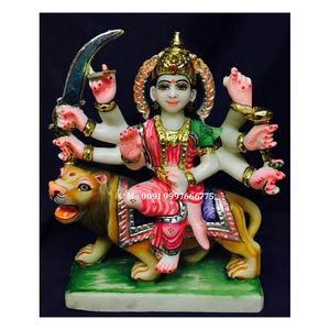 Beautiful Handmade Natural White Marble Durga Mata Goddess <b>Statue</b> With Sitting Position At The <b>Lion</b> Hand In Chakra Used Worship - Product Image 3