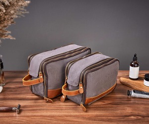 Trousse de Toilette en Cuir et Toile, Organisateur de Voyage, Trousse de Maquillage Imperméable Grande Capacité LCTB-0026 - Product Image 6