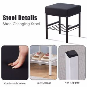 Modern Velvet Vanity Footstool Ottoman with Anti-Slip F 13\" X 13\" X 16\" Soft Padded Seat and Furry Velvet Cover - Product Image 3