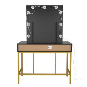 Black Steel Frame <b>Dressing</b> <b>Table</b> with Single Mirror 2 Drawers Light Bulbs-Makeup <b>Vanities</b> - Product Image 5