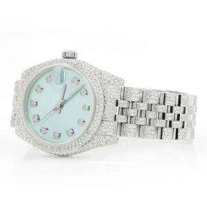 Luxury Oval Iced Out Women Quartz <b>Watch</b> Mint Green Dial Full Moissanite Diamond Stainless Steel Bracelet Date - Product Image 3