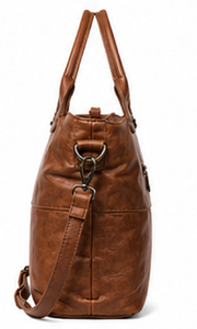 Sac fourre-tout vintage en cuir véritable Gravs pour femme, grand format, avec bandoulière réglable, fermeture éclair et chaînes, prêt pour la plage, marron - Product Image 4
