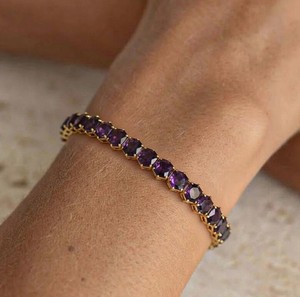 Pulsera de Amatista Natural en Plata de Ley 925 Chapada en Oro, Elegante Gema Púrpura, Joyería de Lujo, Piedra de Nacimiento de Febrero - Product Image 3