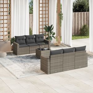 Set Divano da Giardino Grigio in Rattan, Arredamento da Esterno con Cuscini, Design Contemporaneo, 6 Posti - Product Image 1
