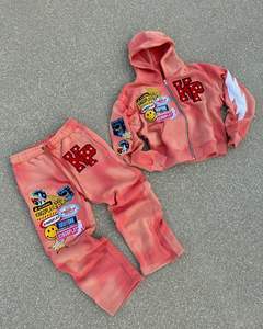 Ensemble de survêtement à capuche personnalisé pour enfants, en coton noir, style streetwear, avec sweat-shirt à fermeture éclair intégrale et pantalon, avec logo KP et patchs - Product Image 6