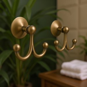 Brass Double Robe Hook Antique Solid Towel Hook Wall Mounted for Bathroom or Hotel - Product Image 3