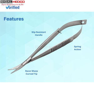 Tijeras Micro Castroviejo Curvas de 5.5 Pulgadas, Juego de 3, con Mecanismo de Resorte Manual, Acero Inoxidable Alemán, Tijeras Quirúrgicas para Coser Hilos - Product Image 3