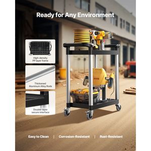 Carrello Utilitario in Plastica a 2 Livelli con Capacità di Carico di 300 Libbre, Ruote Girevoli a 360 Gradi (2 Freni), 24,4 X 16,1 - Product Image 4