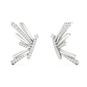 Pendientes de Oreja con Diamantes Cultivados en Laboratorio de Corte Redondo en Forma de Abanico, en Oro de 10K, 14K, 18K, Plata 925, 935, Joyería Fina - Product Image 3