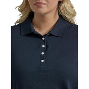 Polo pour femme bleu marine à manches courtes, couleur unie, tissu Oxford décontracté, longueur normale, grande taille - Product Image 3