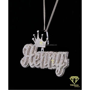 Collier de luxe personnalisé Henny Script en moissanite certifiée GIA, en argent sterling 925 plaqué or, avec nom couronné, taille brillant, style Hip Hop - Product Image 5