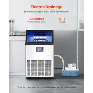 Macchina per il Ghiaccio Commerciale da Cucina con Sterilizzazione e Lavaggio Piatti, Produzione 100 libbre/24H, Capacità di Stoccaggio 33 libbre, Pompa di Scarico, 45 Cubetti di Ghiaccio, 15 - Product Image 6