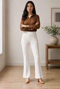 <b>White</b> Flare Pants High <b>Waist</b> <b>Elastic</b> Full Length Solid Color Women's <b>Trousers</b> Spring Regular Fit Anti-Wrinkle <b>Trouser</b> - Product Image 4
