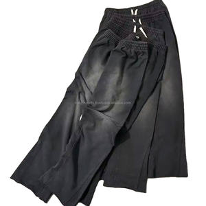 Survêtement 2 pièces délavé à l'acide avec logo personnalisé pour hommes pantalon de survêtement évasé à capuche avec travail de la pierre grande taille pour l'hiver - Product Image 3