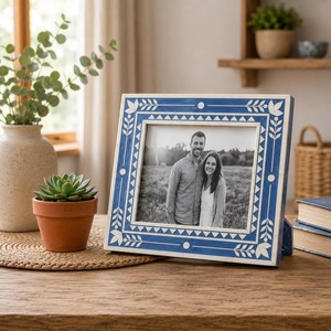 Rectangular Vertical Wood Photo <b>Frame</b> Ornate Floral Inlay <b>Pink</b> Digital Printing Tabletop Display - Product Image 6