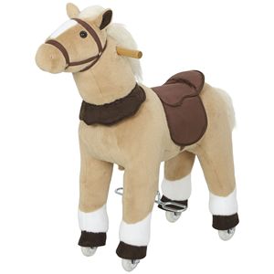 Cavallo a dondolo in peluche marrone con ruote per bambini di 3-5 anni, giocattolo attivo per il gioco - Product Image 1