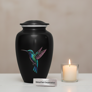 Urnas de Cremación de Aluminio Negro con Diseño de Colibrí para Cenizas Humanas, Urna Conmemorativa para Adultos con Tapa Roscada Segura, Frascos Decorativos para Funerales - Product Image 1