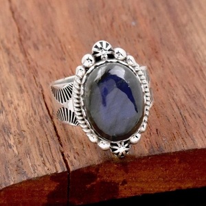 925 Sterling Silver Natural <b>Labradorite</b> Oval <b>Ring</b> Handmade Bohemian Gemstone Jewelry Gift for Women - Product Image 3
