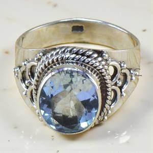 Anillo Ovalado de Plata de Ley 925 con Topacio Azul de Banda Ancha, Hecho a Mano, Joyería de Piedra Semipreciosa, Anillo Bohemio para Mujer, Regalo para Ella - Product Image 3