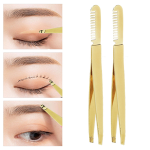 Pince à épiler peigne 2 pièces, pince à épiler biseautée professionnelle en acier inoxydable haute dureté, double tête et logo personnalisé - Product Image 3