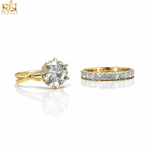 Ensemble de bagues solitaires en diamant de laboratoire |   Bague de mariage en or massif 9K/14K/18K avec diamant DEF taille brillant 2.0 carats, clarté VVS2, excellente taille - Product Image 1