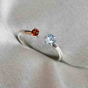 <b>Garnet</b> Aquamarine 925 Sterling <b>Silver</b> High Polish Finish Handmade Gemstone Wedding <b>Ring</b> for Her Birthstone Jewelry - Product Image 4