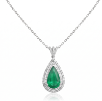 Maravilloso Collar con Colgante de Oro Sólido de 10K, 14K, 18K con Halo de Esmeralda en Forma de Pera y Diamantes de Laboratorio de Corte Redondo, Collar de Novia