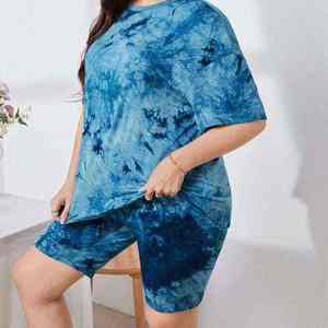 Ensemble short et haut en coton doux tie-dye, tenue d'été légère, coupe décontractée tendance, séchage rapide, ensemble d'été pour femme - Product Image 3