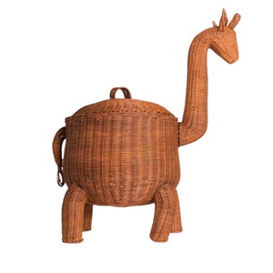 Cute Giraffe Rattan <b>Basket</b> <b>with</b> <b>Lid</b> Woven Decorative Toy Storage Bin Kids Blanket Clothes Laundry Hamper Brown - Product Image 4